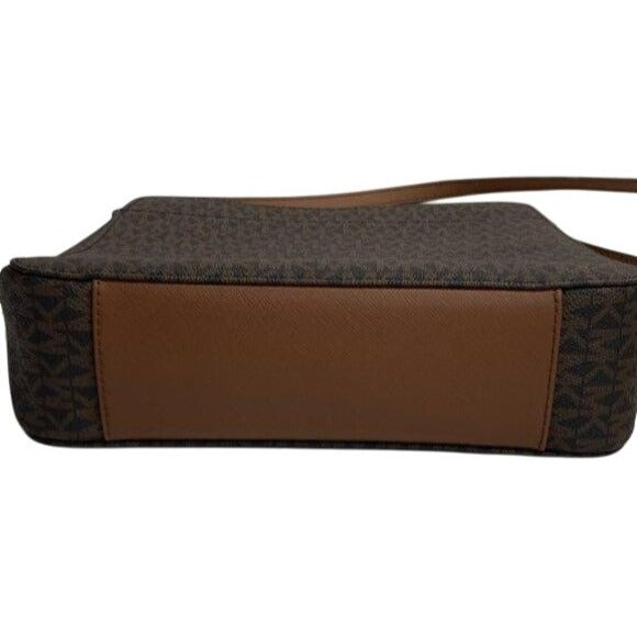 Michael Kors Brown Signature PVC Monogram Shoulder Bag With Adjustable Strap & Gold-Tone Accents