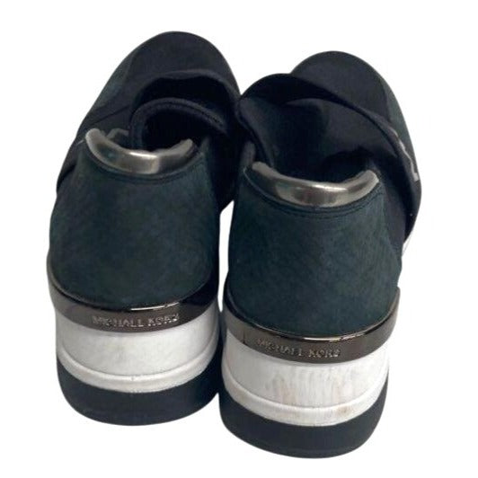 Michael Kors Black Slip-On Sneakers 8M Womens Designer Shoes W/ Metallic Accents & Textile/Leather Composition