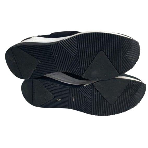 Michael Kors Black Slip-On Sneakers 8M Womens Designer Shoes W/ Metallic Accents & Textile/Leather Composition