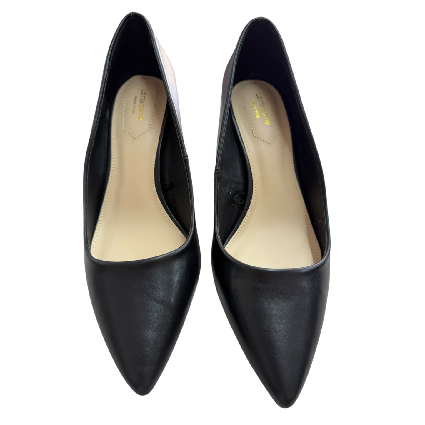 Liz Claiborne Black Pointed Toe Heels Comfort Foam Womens Size 11W Synthetic Upper Classic Design