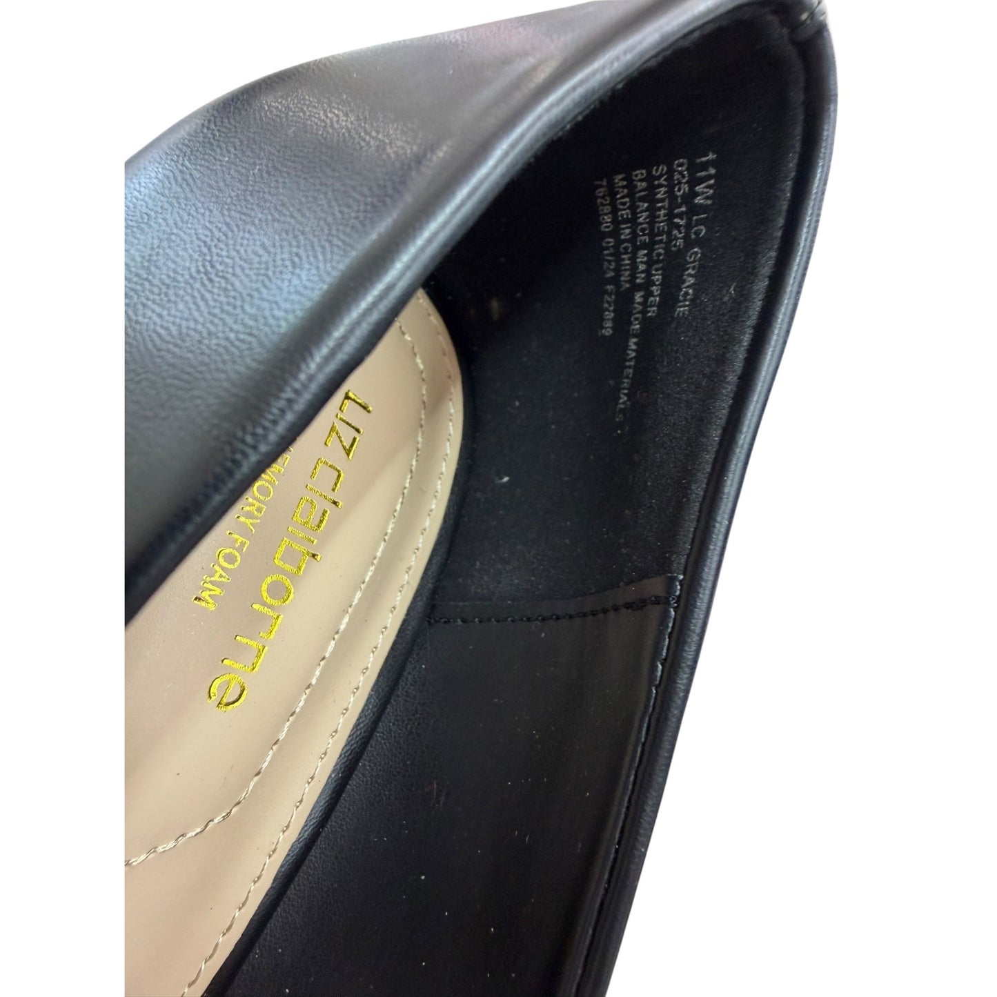 Liz Claiborne Black Pointed Toe Heels Comfort Foam Womens Size 11W Synthetic Upper Classic Design