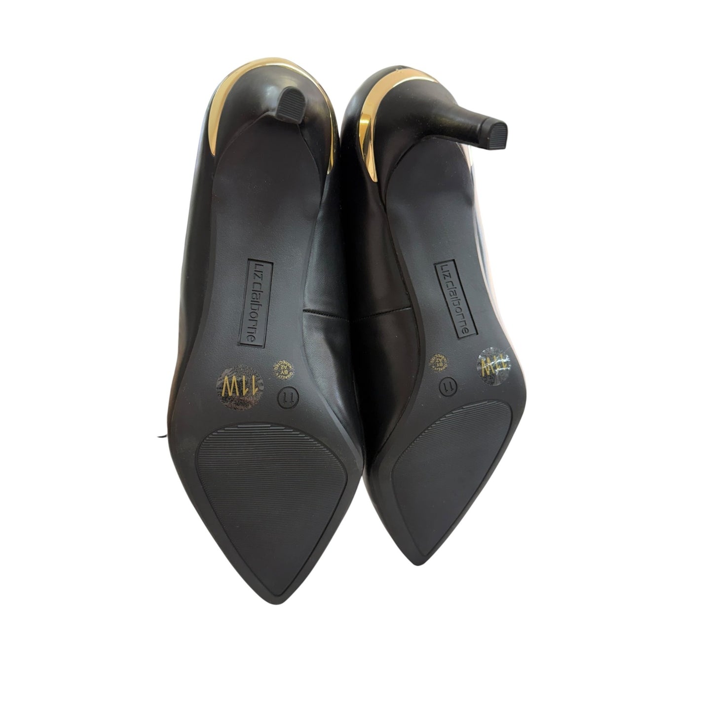 Liz Claiborne Black Pointed Toe Heels Comfort Foam Womens Size 11W Synthetic Upper Classic Design