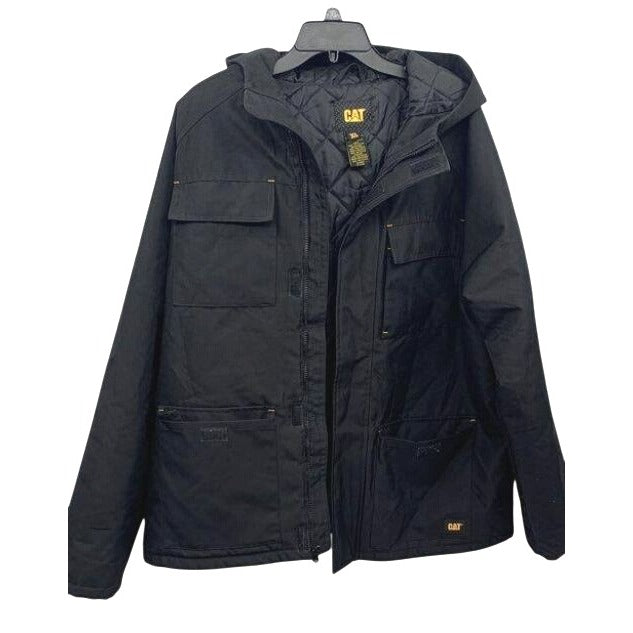 CAT Black Quilted Hooded Jacket Size XL Insulated Outerwear