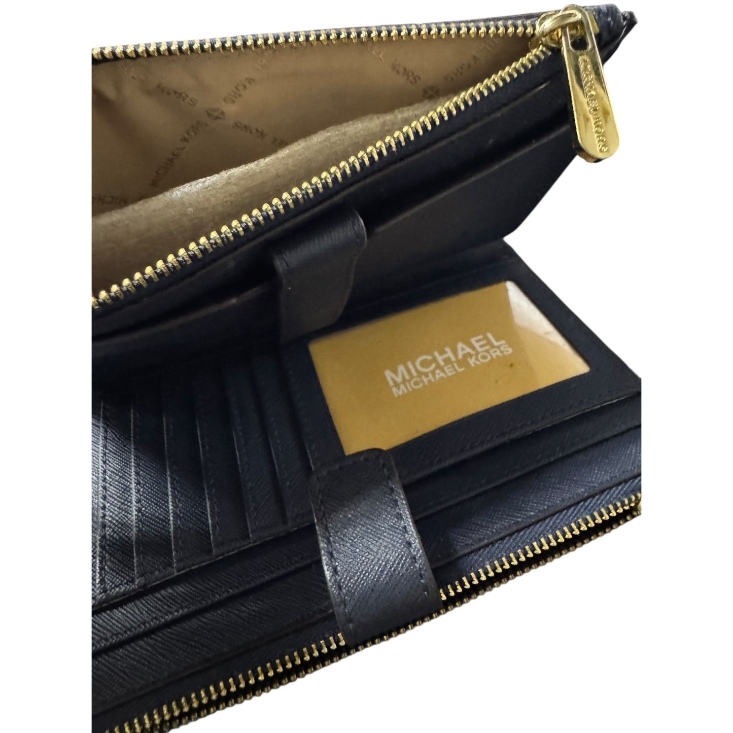 Michael Kors NWT Black Saffiano Leather Wristlet Wallet With Card Slots & ID Window