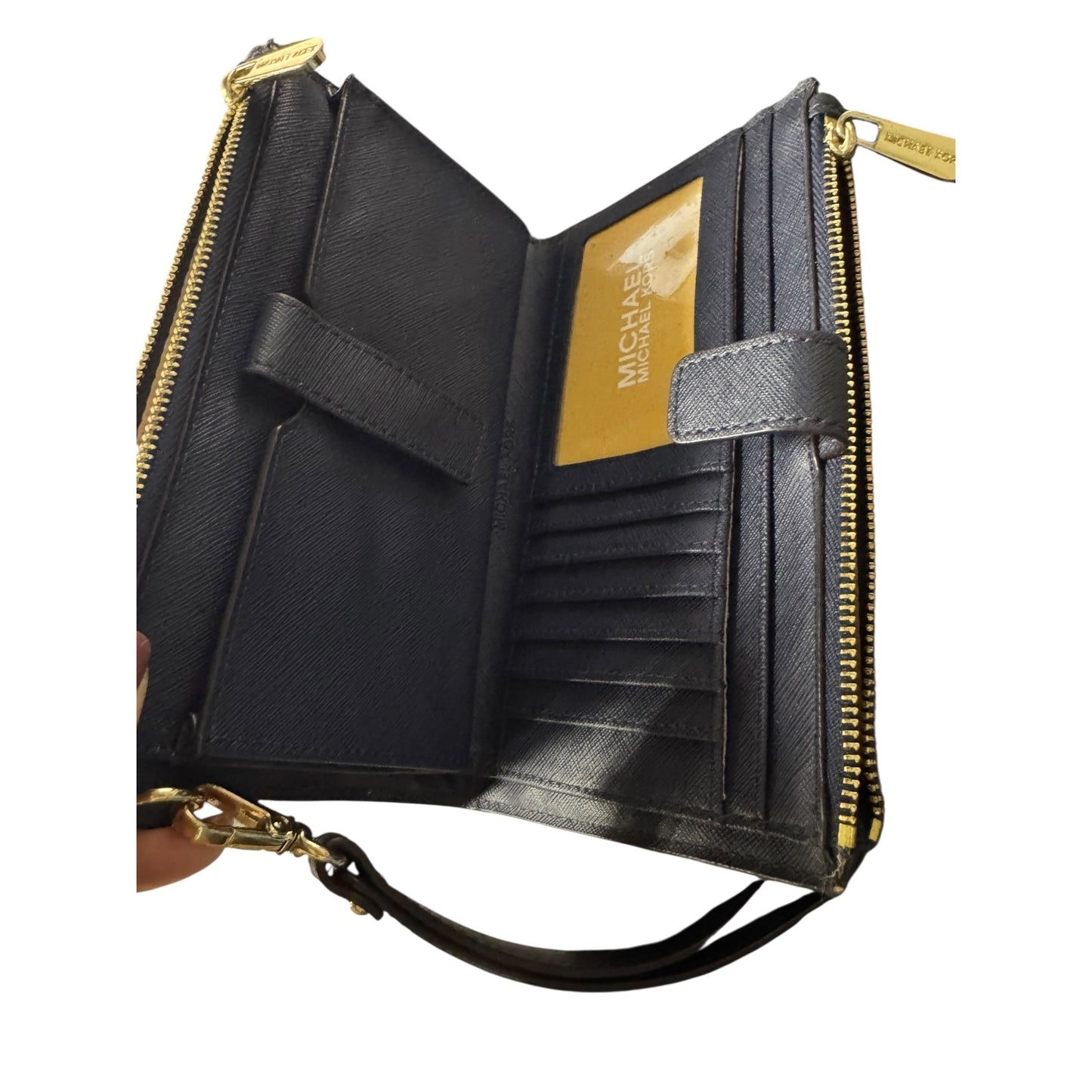 Michael Kors NWT Black Saffiano Leather Wristlet Wallet With Card Slots & ID Window