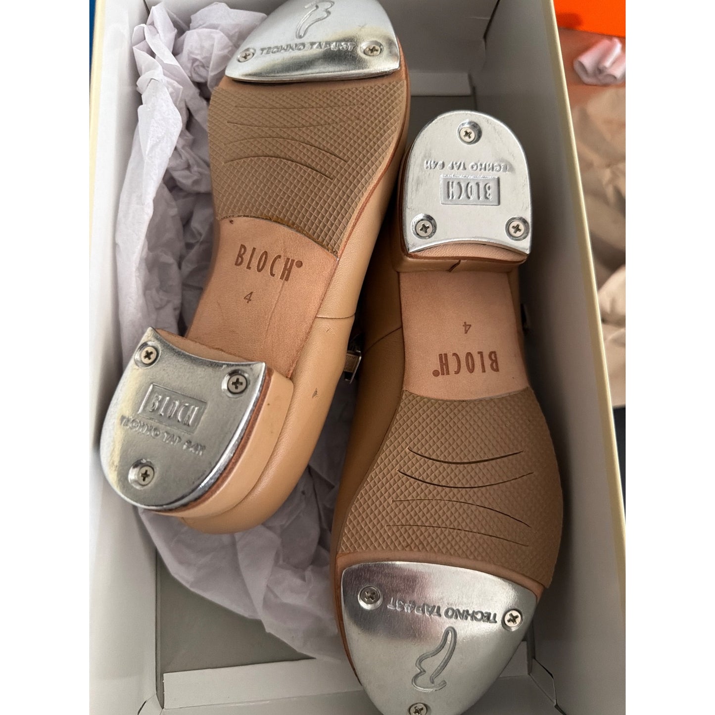 Bloch Tan Tap-On Leather Tap Shoes With Buckle Strap Size 4 New In Box