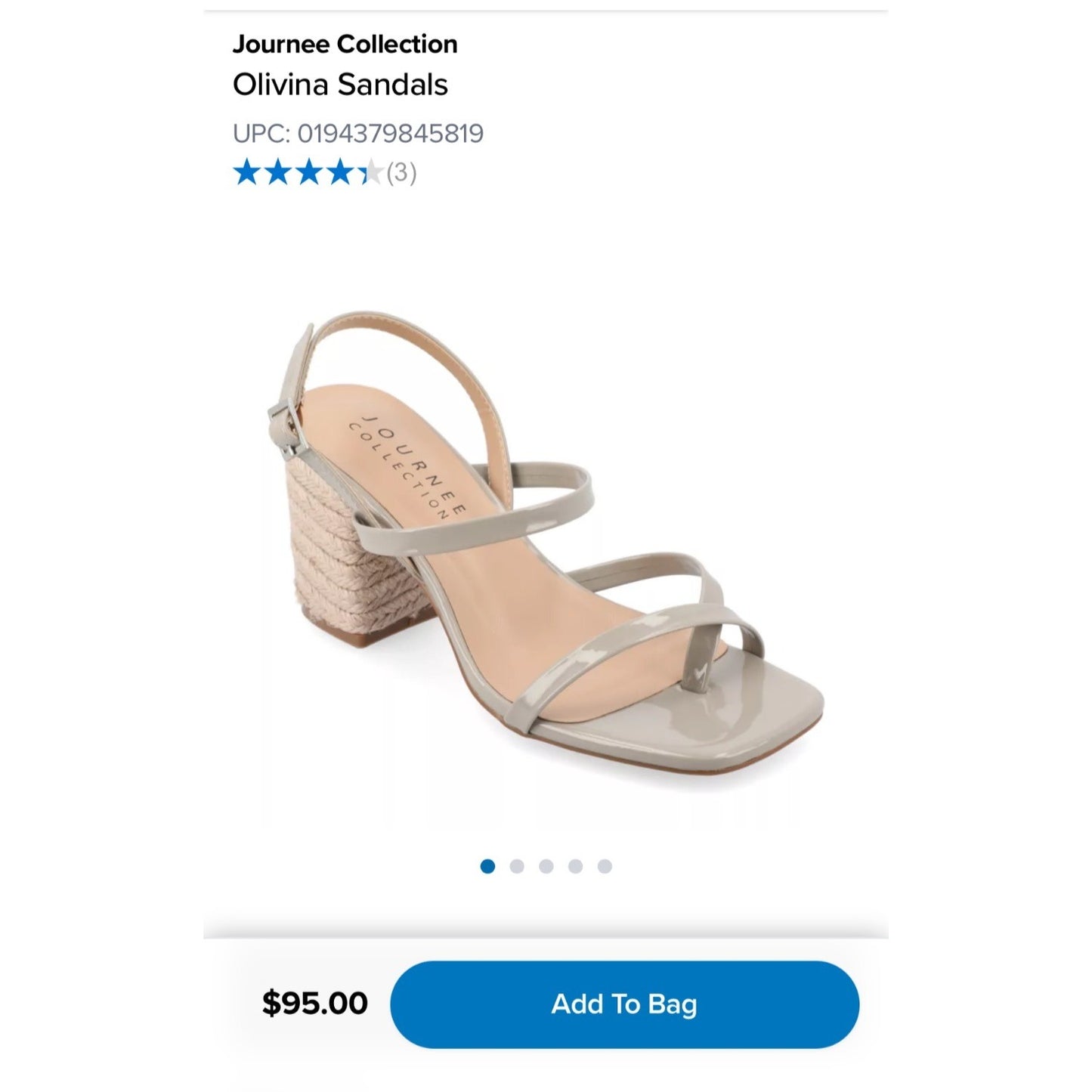 Journee Collection Olivina Taupe Faux Patent Leather Block Heel Sandals Size 9