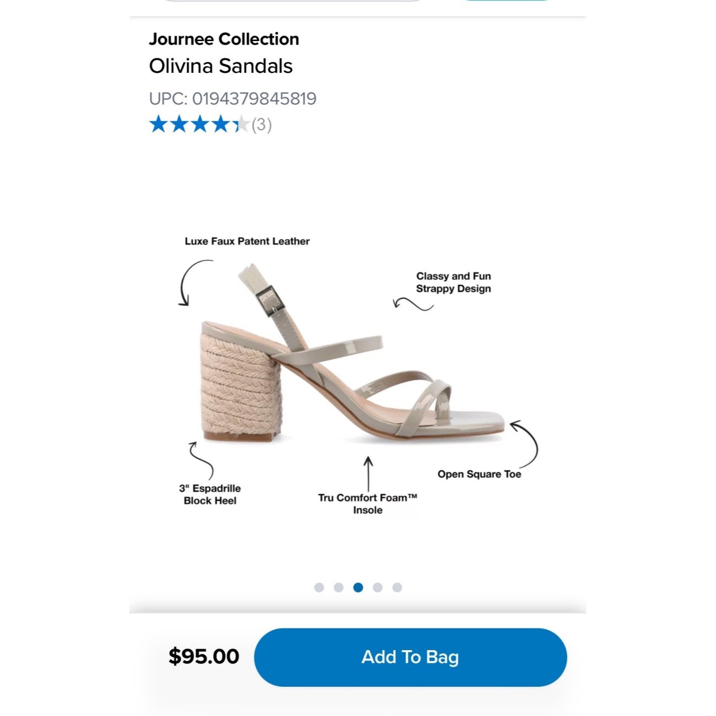 Journee Collection Olivina Taupe Faux Patent Leather Block Heel Sandals Size 9