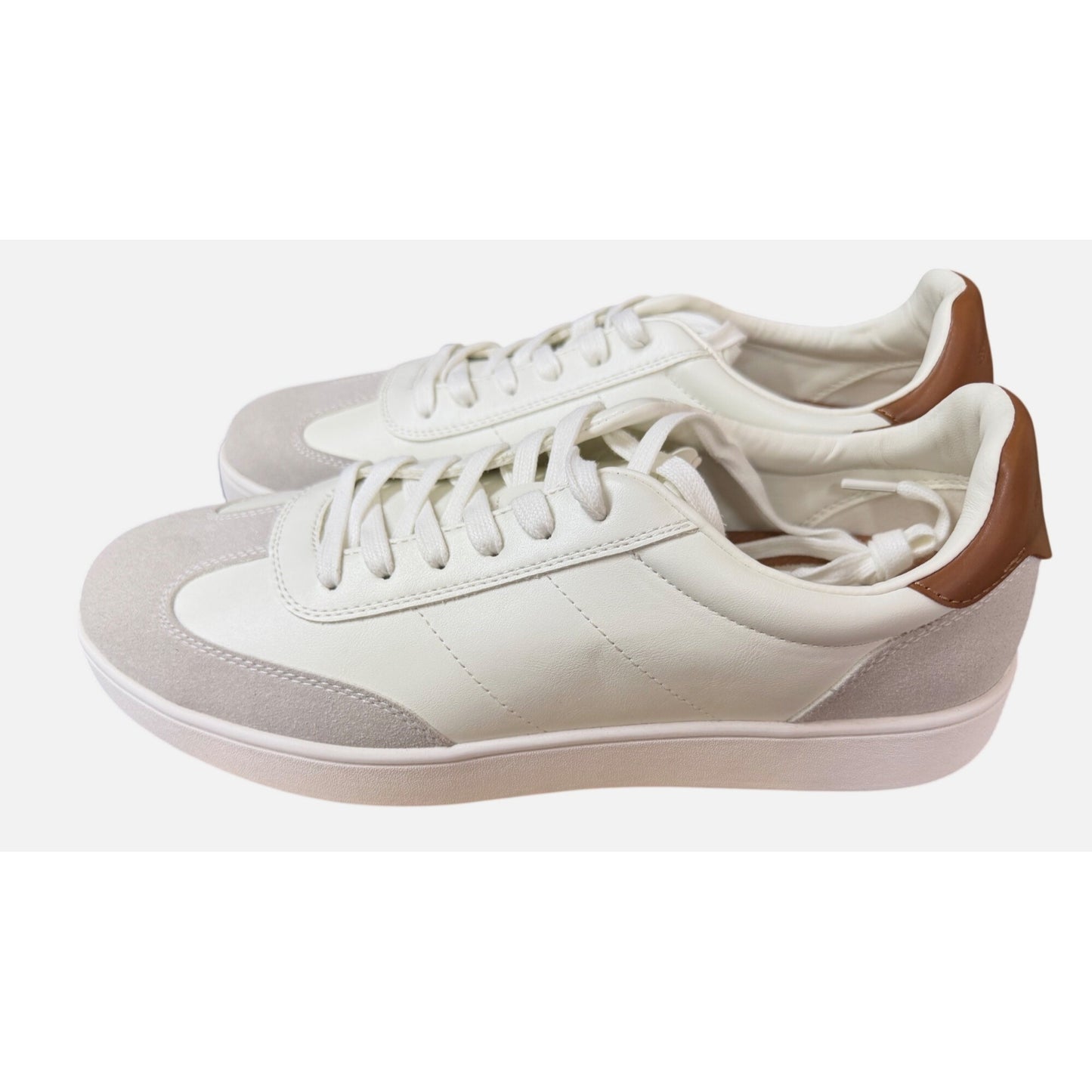 Bruno Marc White & Gray Mens Sneakers With Brown Heel Accents Lace-Up Design Size 13 New In Box