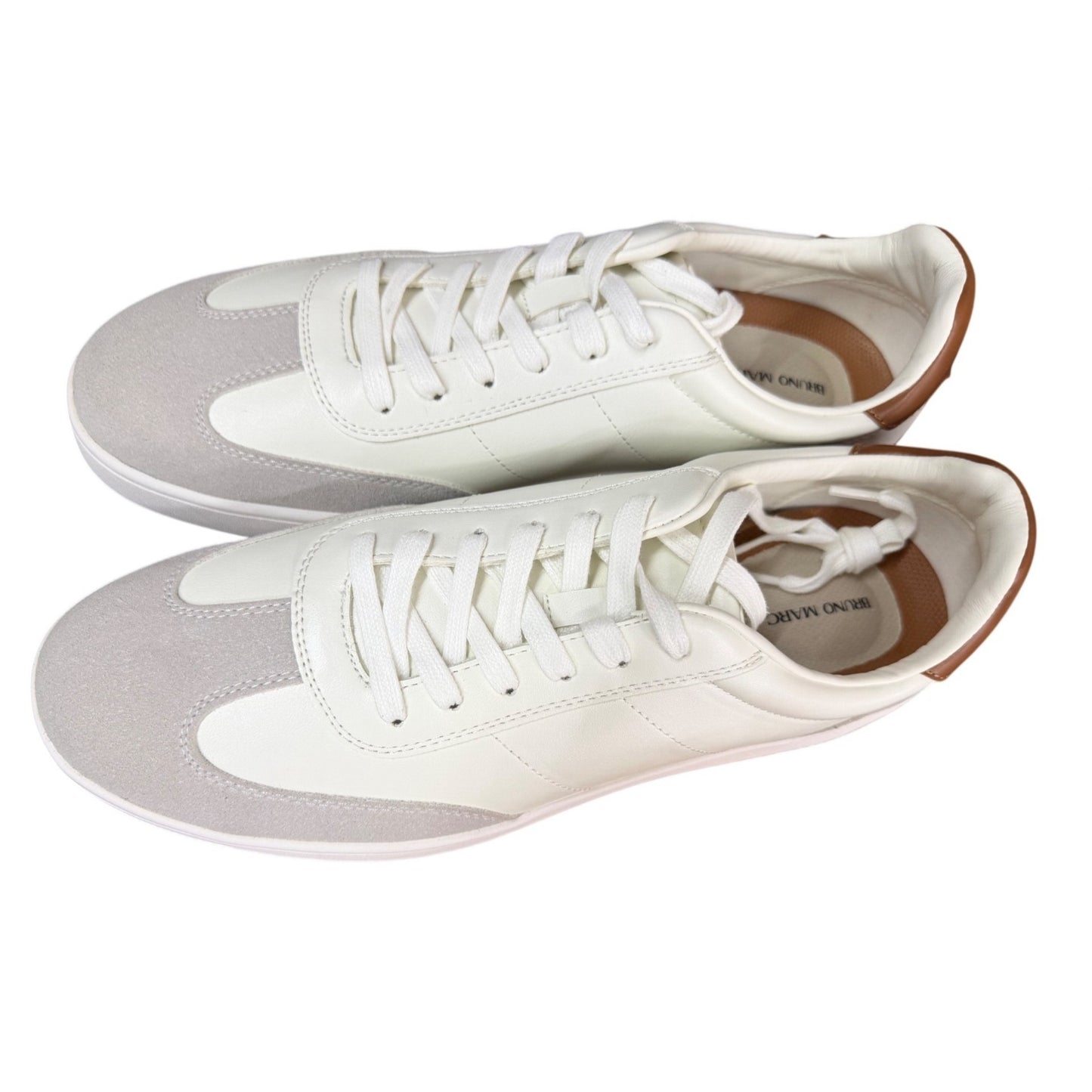 Bruno Marc White & Gray Mens Sneakers With Brown Heel Accents Lace-Up Design Size 13 New In Box
