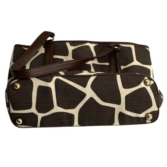 Michael Kors Brown & Cream Giraffe Print Canvas Tote Bag With Gold Hardware