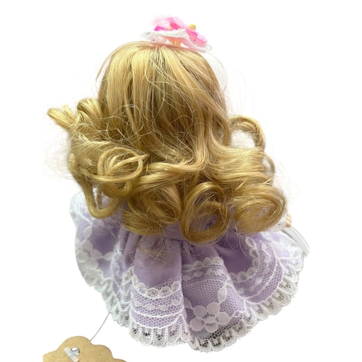 Vintage Miniature Porcelain Doll With Blonde Hair & Purple Lace Dress