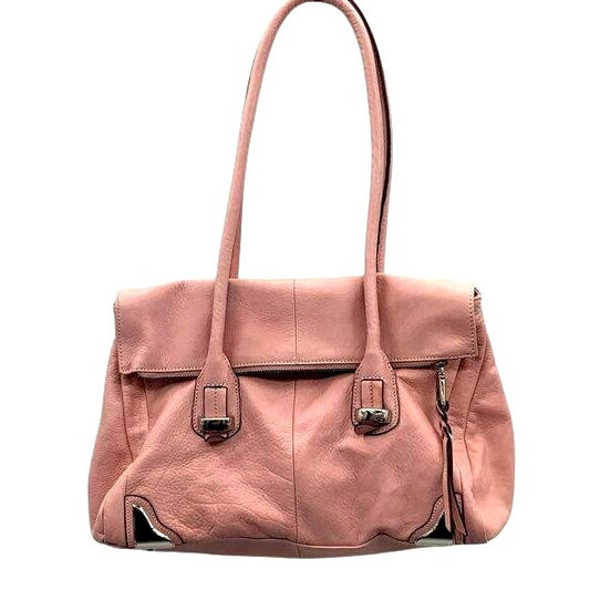 B. Makowsky Pink Leather Shoulder Bag With Animal Print Lining