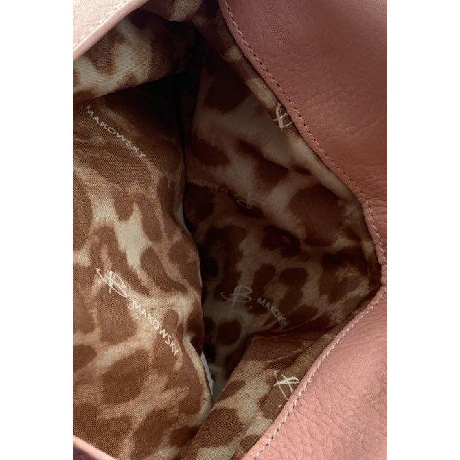B. Makowsky Pink Leather Shoulder Bag With Animal Print Lining