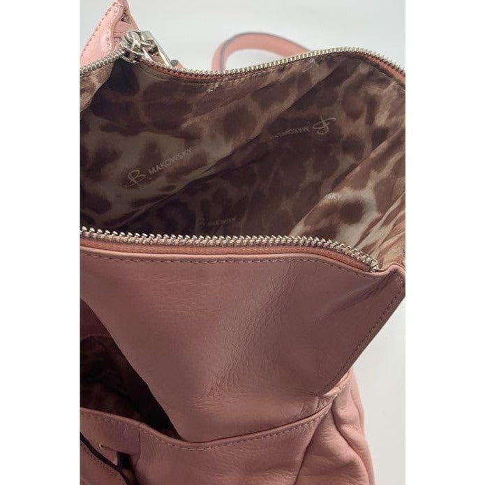 B. Makowsky Pink Leather Shoulder Bag With Animal Print Lining