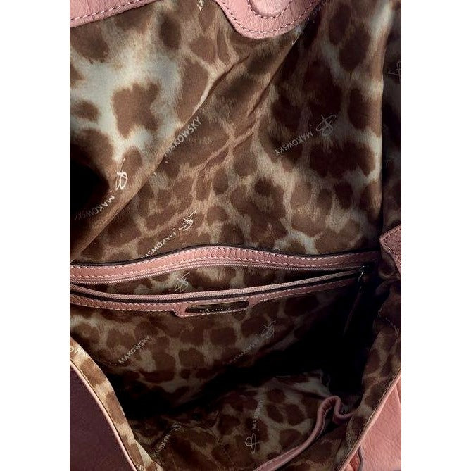 B. Makowsky Pink Leather Shoulder Bag With Animal Print Lining