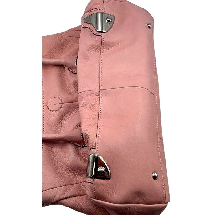 B. Makowsky Pink Leather Shoulder Bag With Animal Print Lining