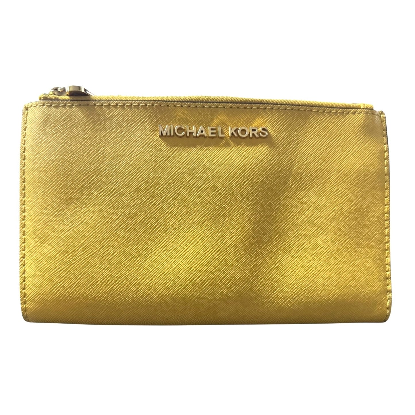 Michael Kors Yellow Saffiano Leather Double-Zip Wallet With Card Slots & ID Window