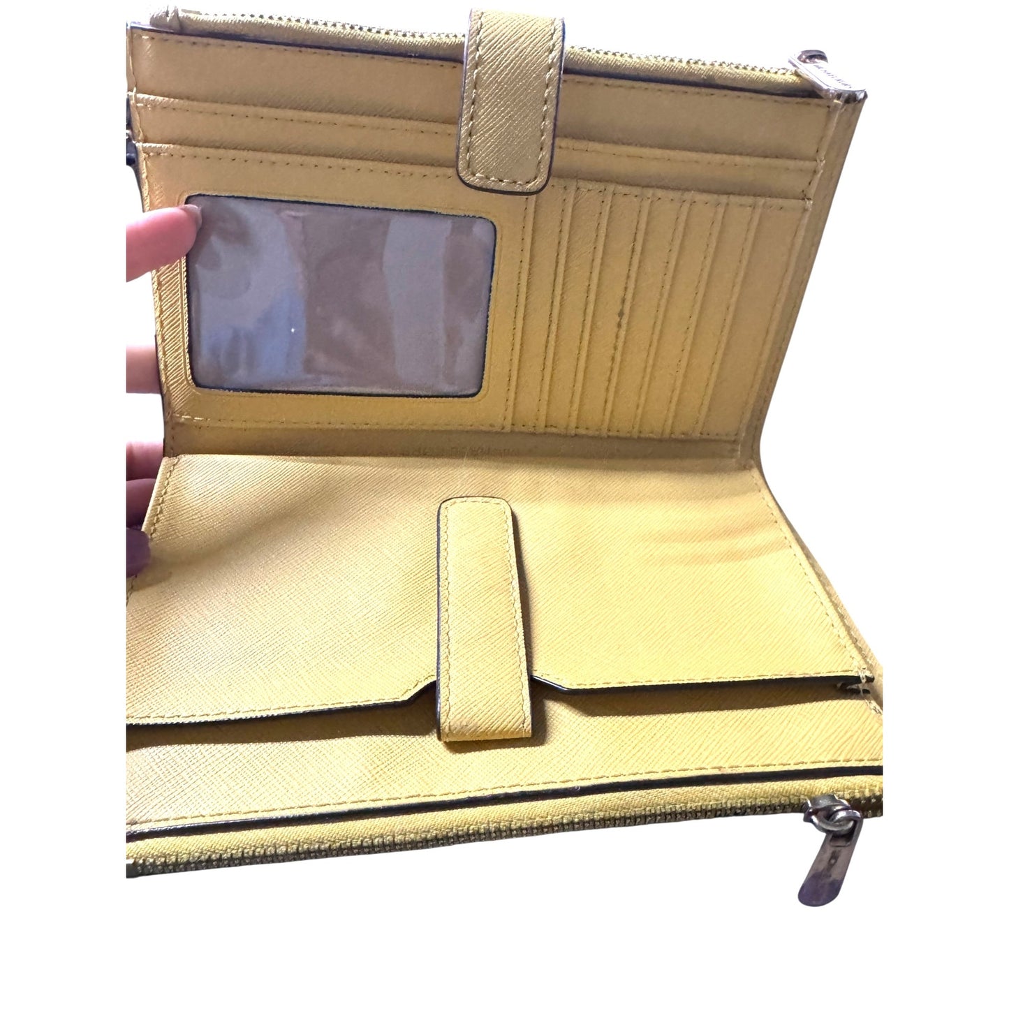 Michael Kors Yellow Saffiano Leather Double-Zip Wallet With Card Slots & ID Window