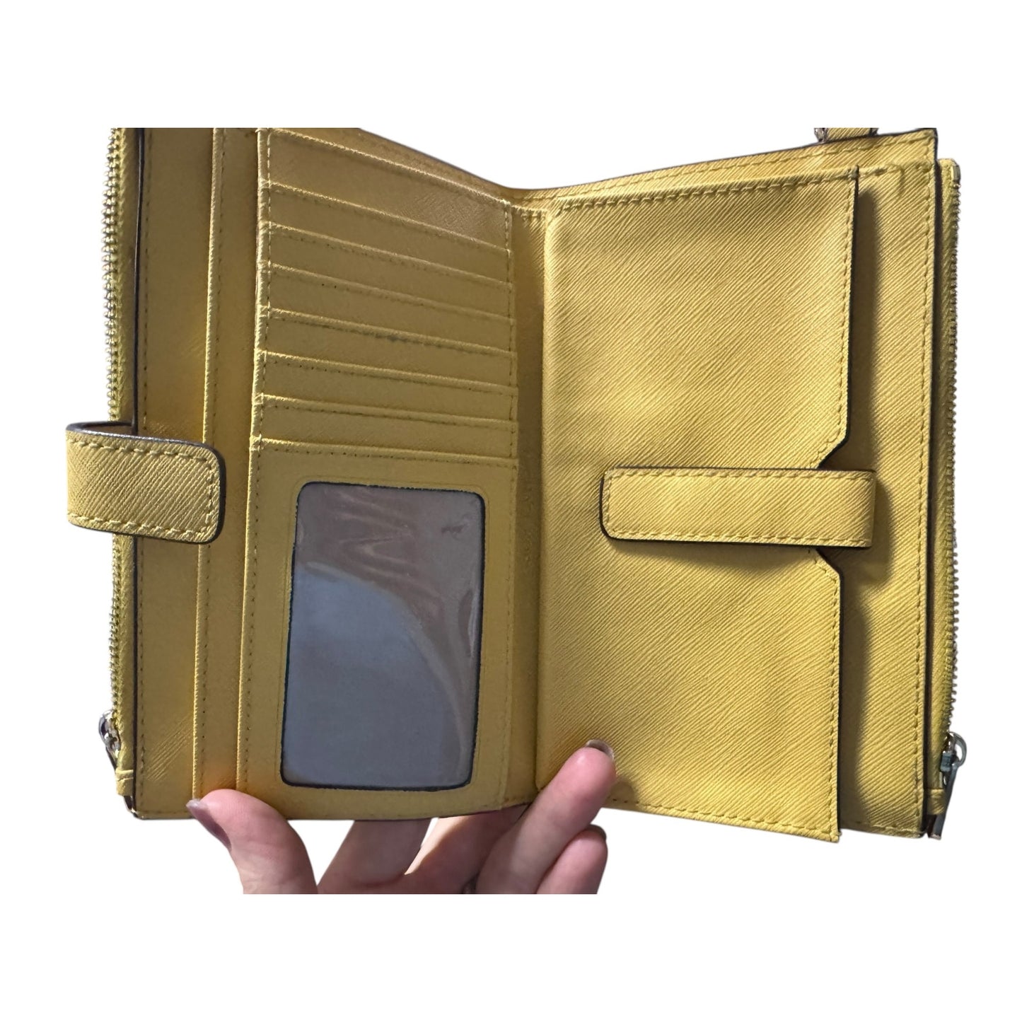 Michael Kors Yellow Saffiano Leather Double-Zip Wallet With Card Slots & ID Window
