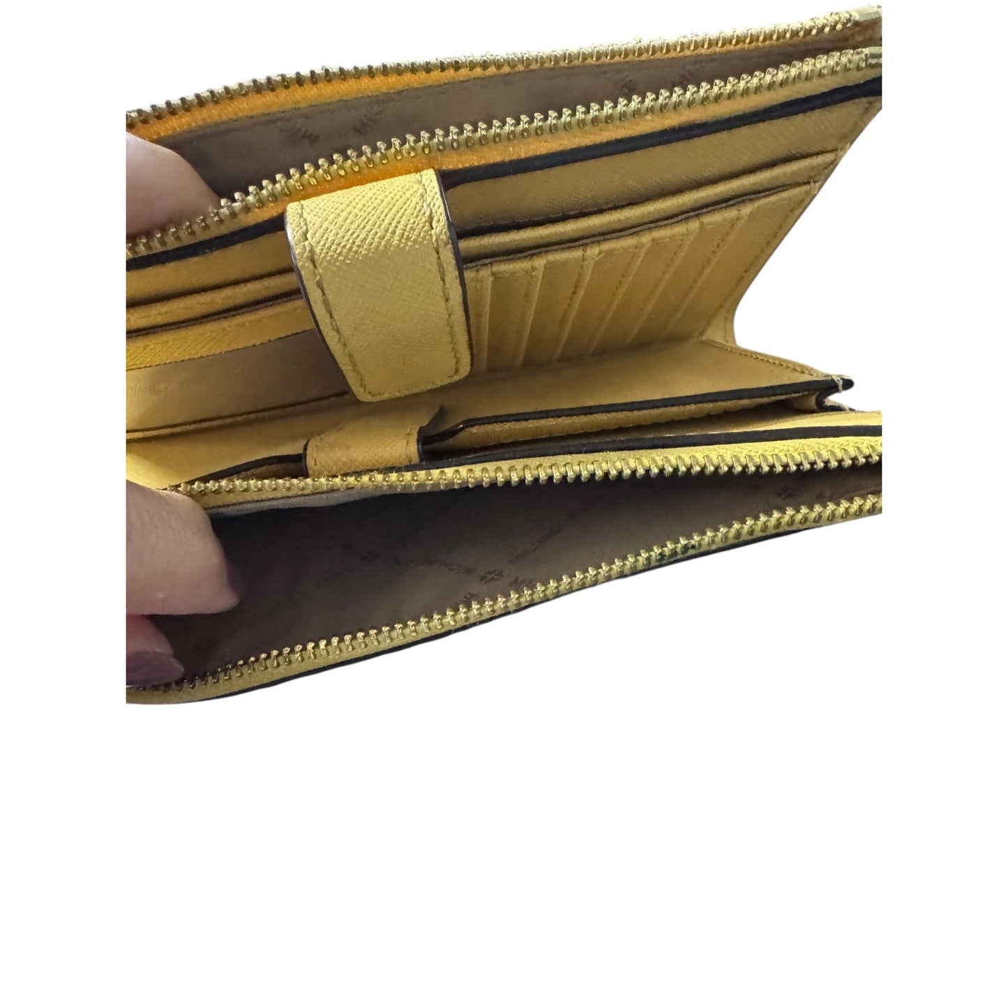 Michael Kors Yellow Saffiano Leather Double-Zip Wallet With Card Slots & ID Window