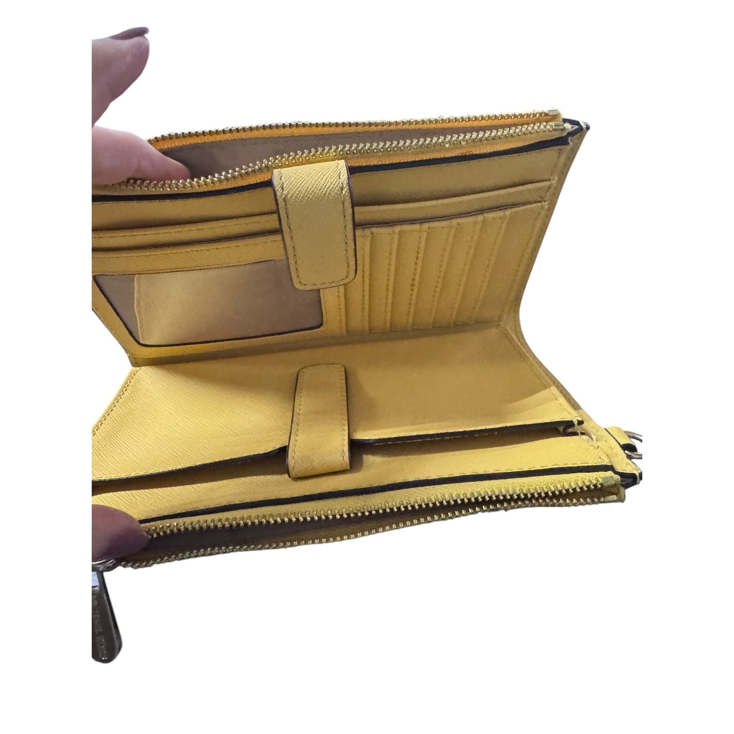 Michael Kors Yellow Saffiano Leather Double-Zip Wallet With Card Slots & ID Window