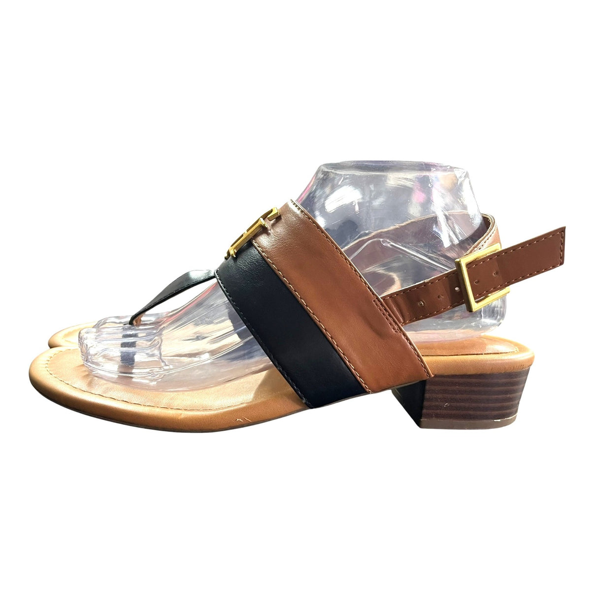 Tommy Hilfiger Women's Leather Sandals With Gold Logo Accent Size 8M