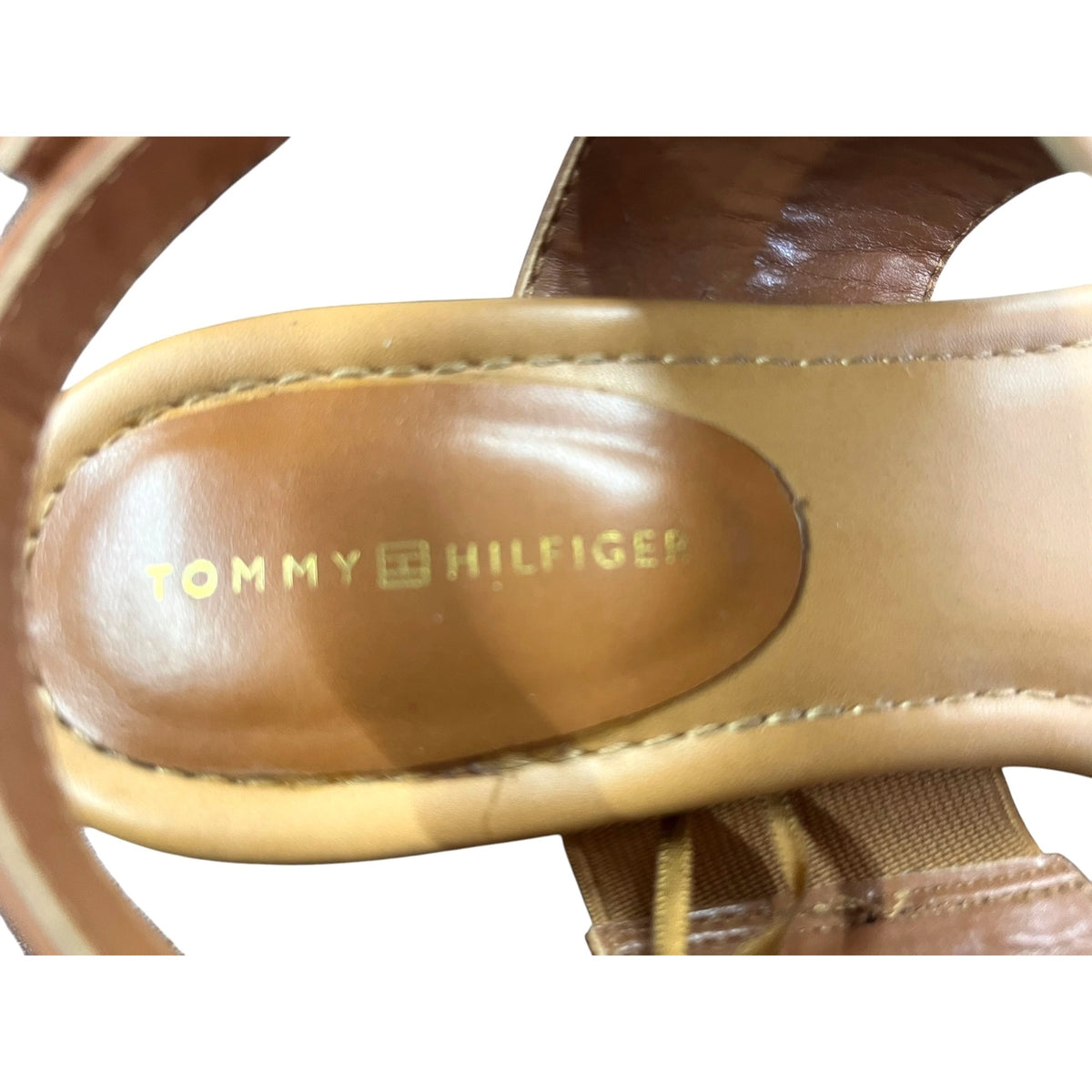 Tommy Hilfiger Women's Leather Sandals With Gold Logo Accent Size 8M