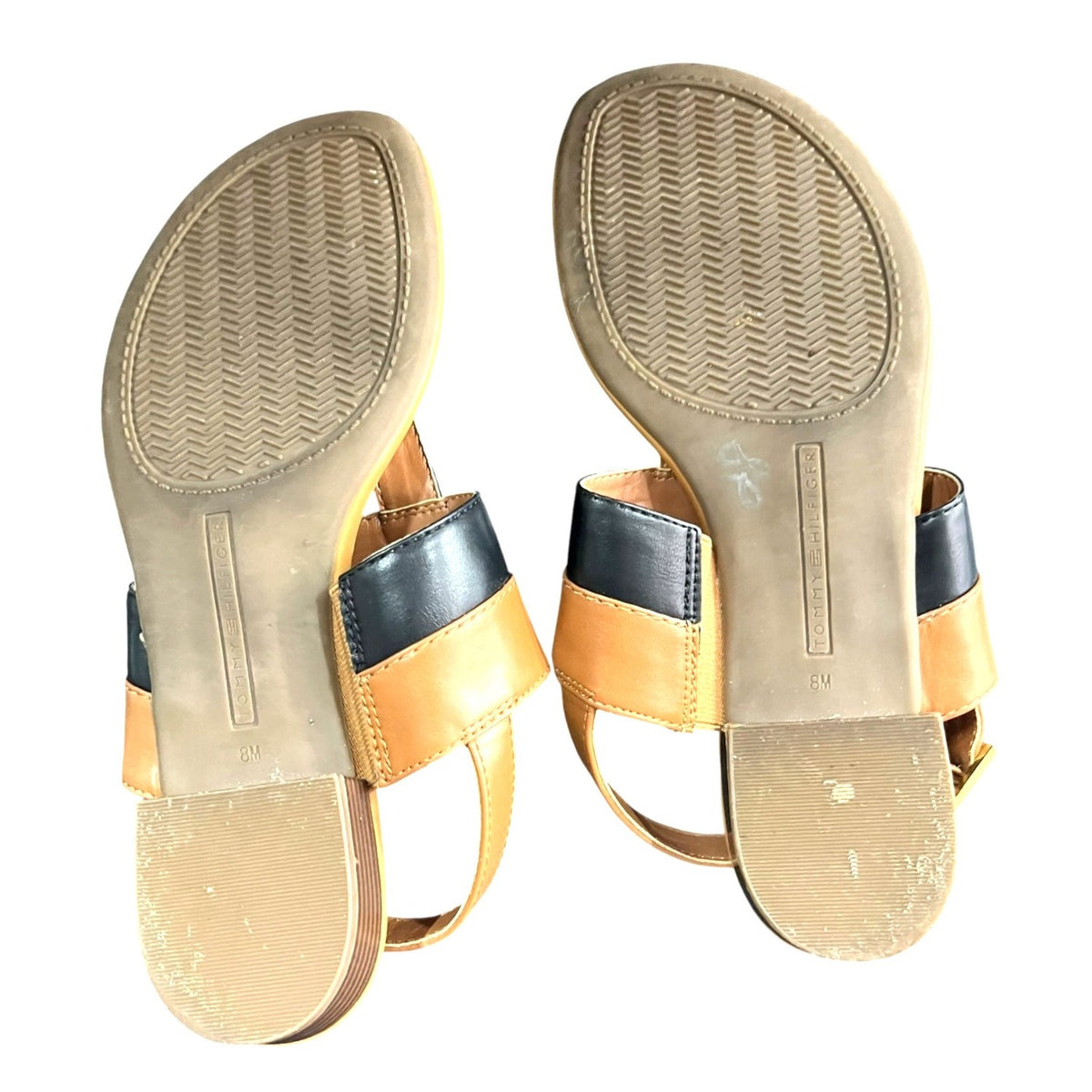 Tommy Hilfiger Women's Leather Sandals With Gold Logo Accent Size 8M