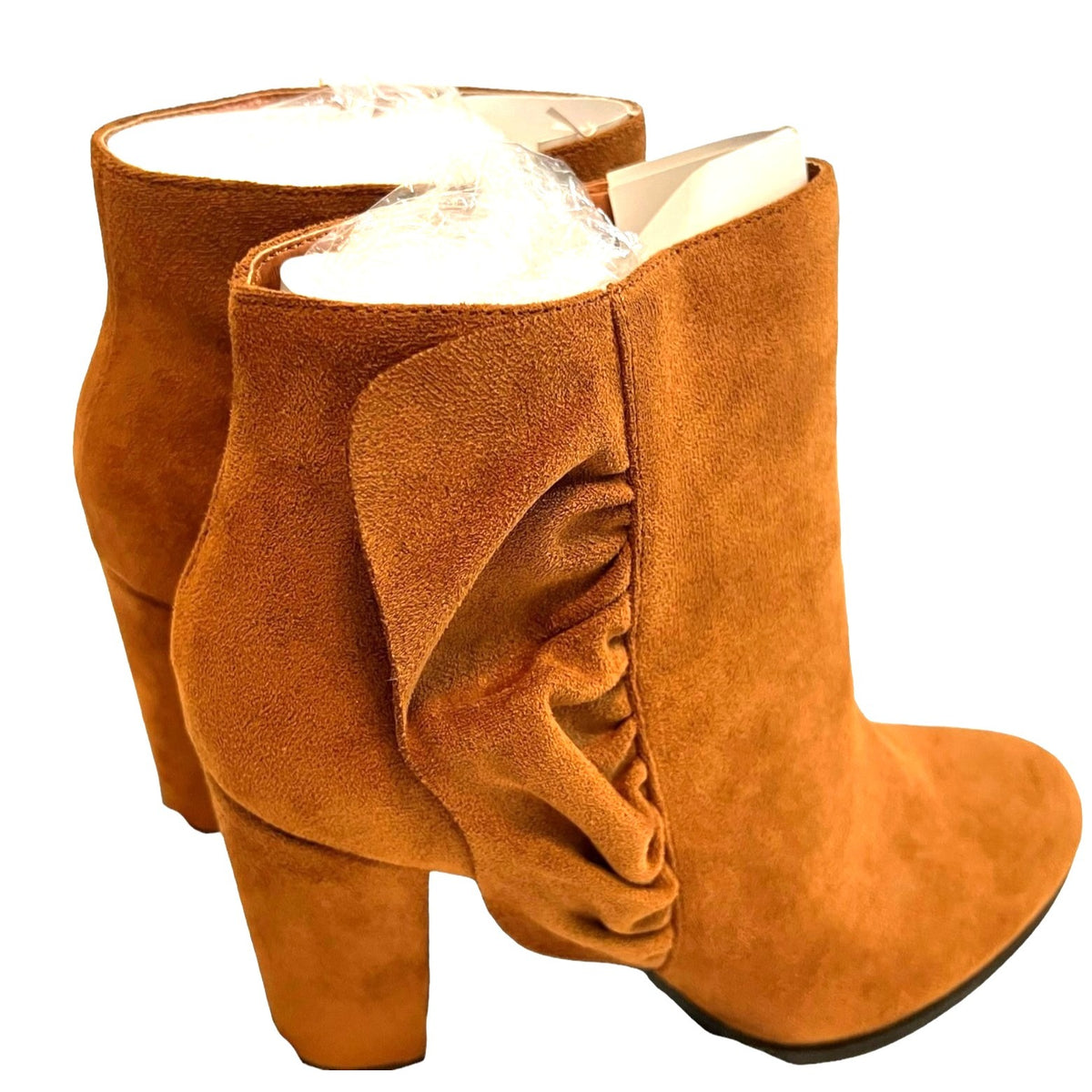 Ruffled Tan Suede Ankle Booties Size 9.5