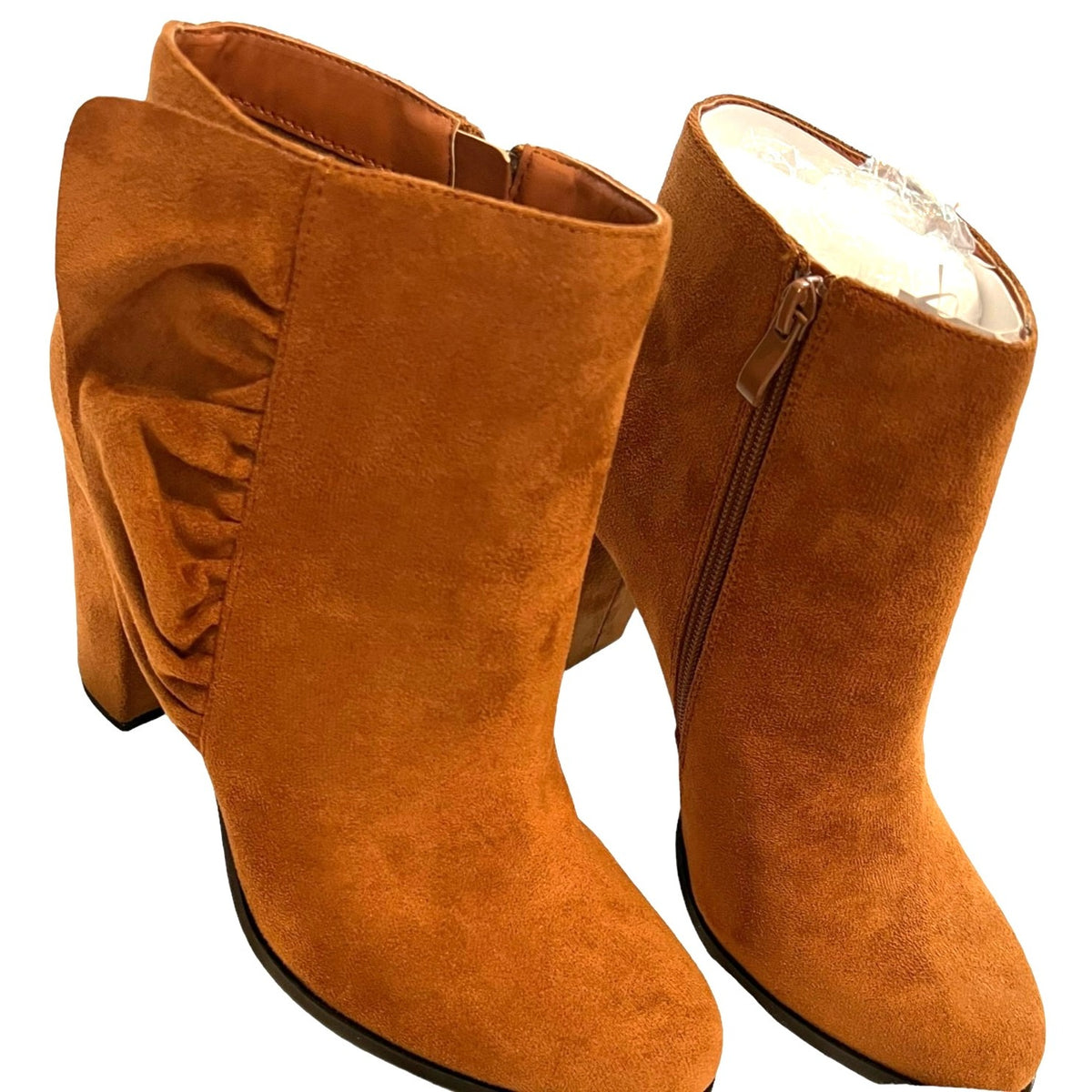 Ruffled Tan Suede Ankle Booties Size 9.5