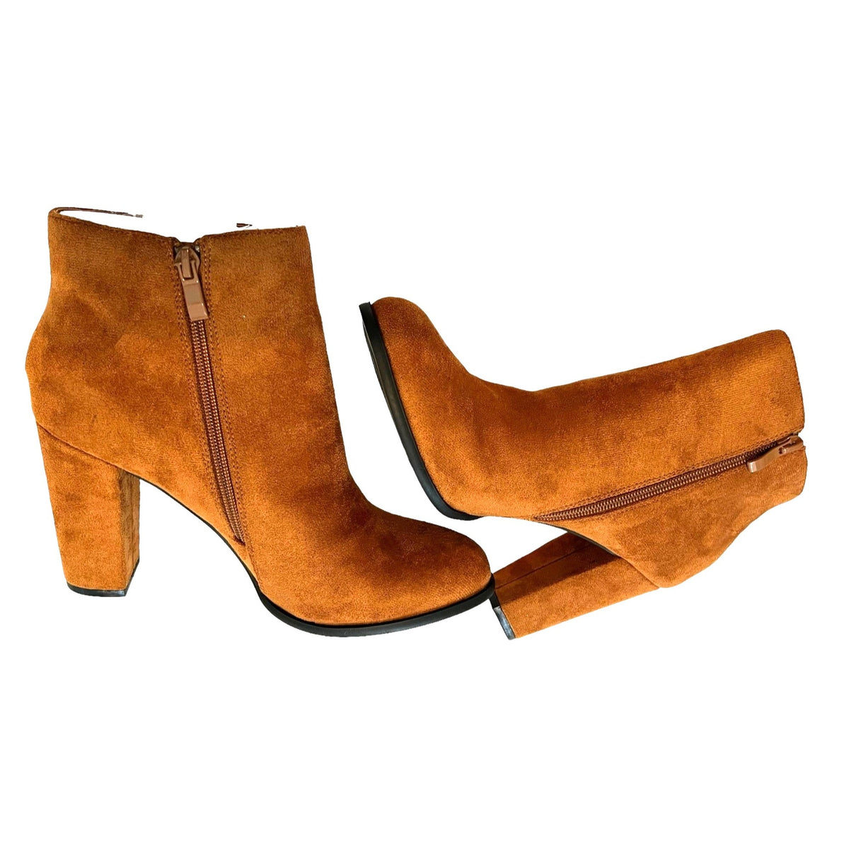 Ruffled Tan Suede Ankle Booties Size 9.5
