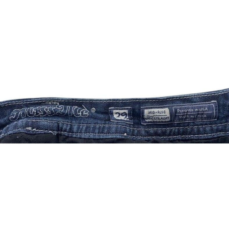 Miss Me Women's Blue Medium Wash Embellished Mid-rise Easy Straight Jeans- 29