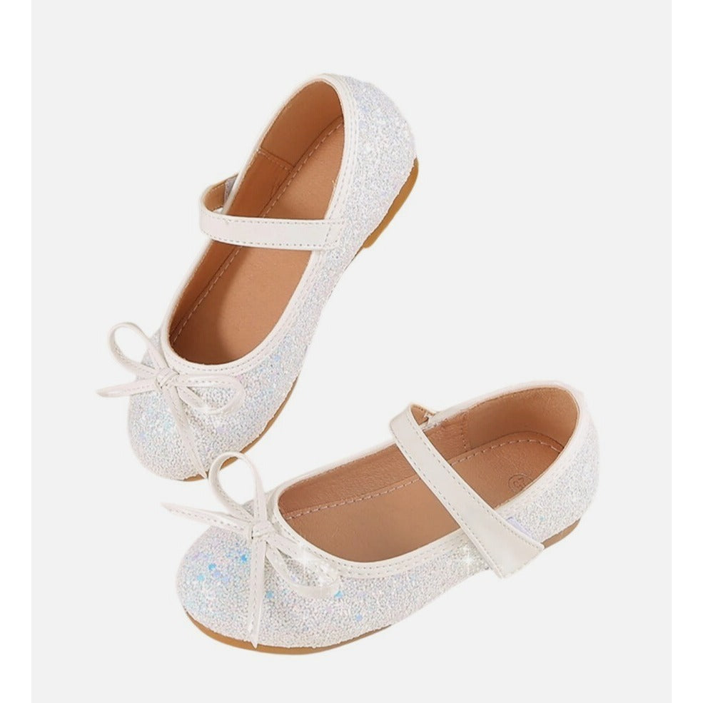 Girls Cat & Jack White Glitter Mary Jane Ballet Flats With Bow Size 6 NWT