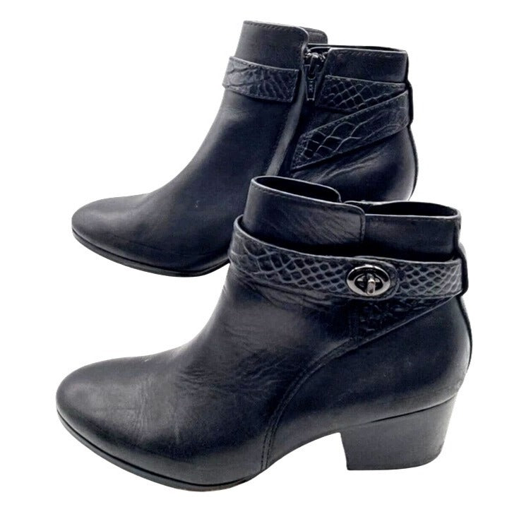 Coach Ankle Bootie Patricia Women's Black Leather Croc Embossed Strap Size 6.5