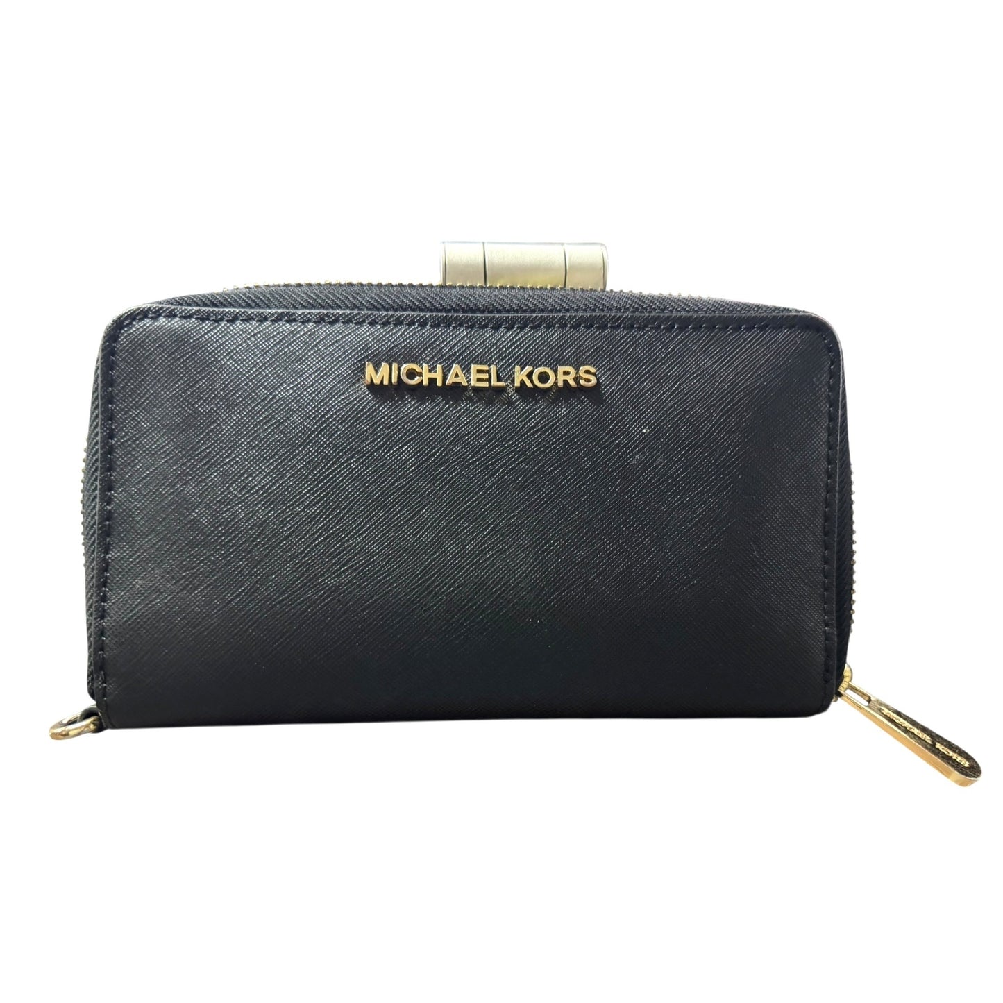 Michael Kors Black Saffiano Leather Zip-Around Wallet With Gold-Tone Hardware
