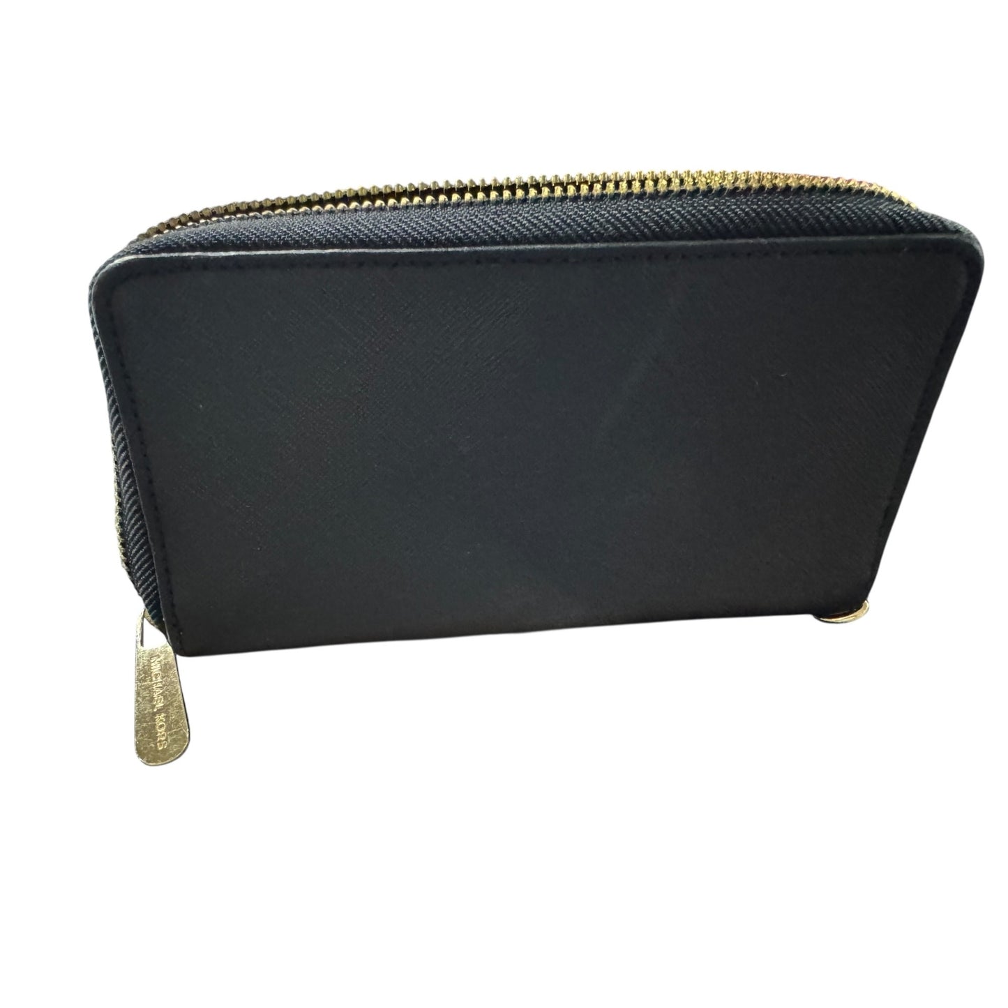 Michael Kors Black Saffiano Leather Zip-Around Wallet With Gold-Tone Hardware