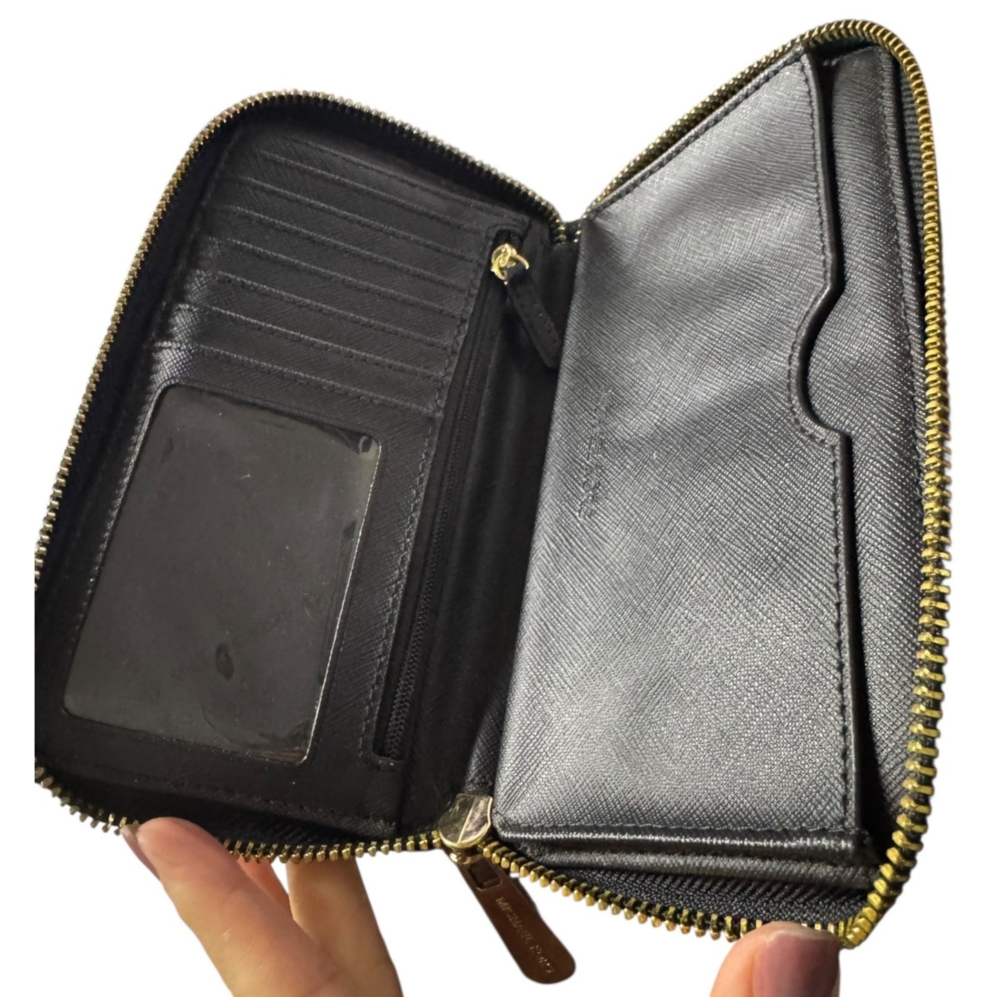 Michael Kors Black Saffiano Leather Zip-Around Wallet With Gold-Tone Hardware