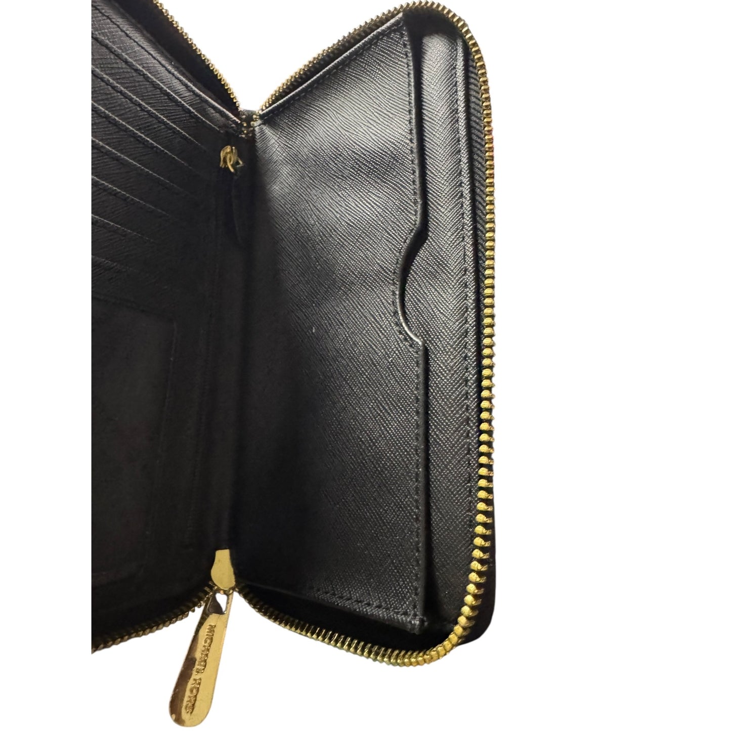 Michael Kors Black Saffiano Leather Zip-Around Wallet With Gold-Tone Hardware