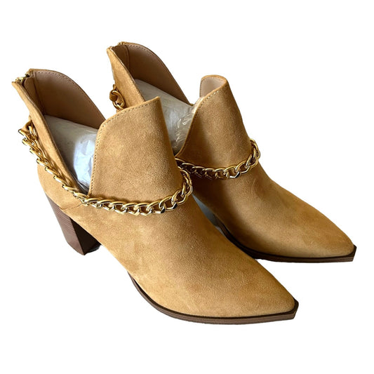 Women's Chunky Stacked Heel Ankle Almond Toe Western Booties Sz9