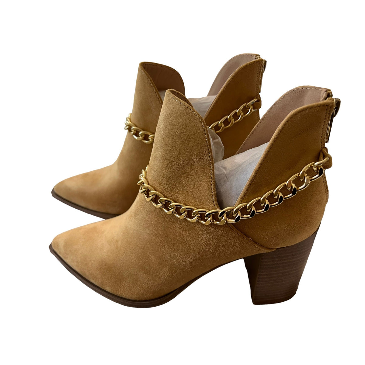 Women's Chunky Stacked Heel Ankle Almond Toe Western Booties Sz9