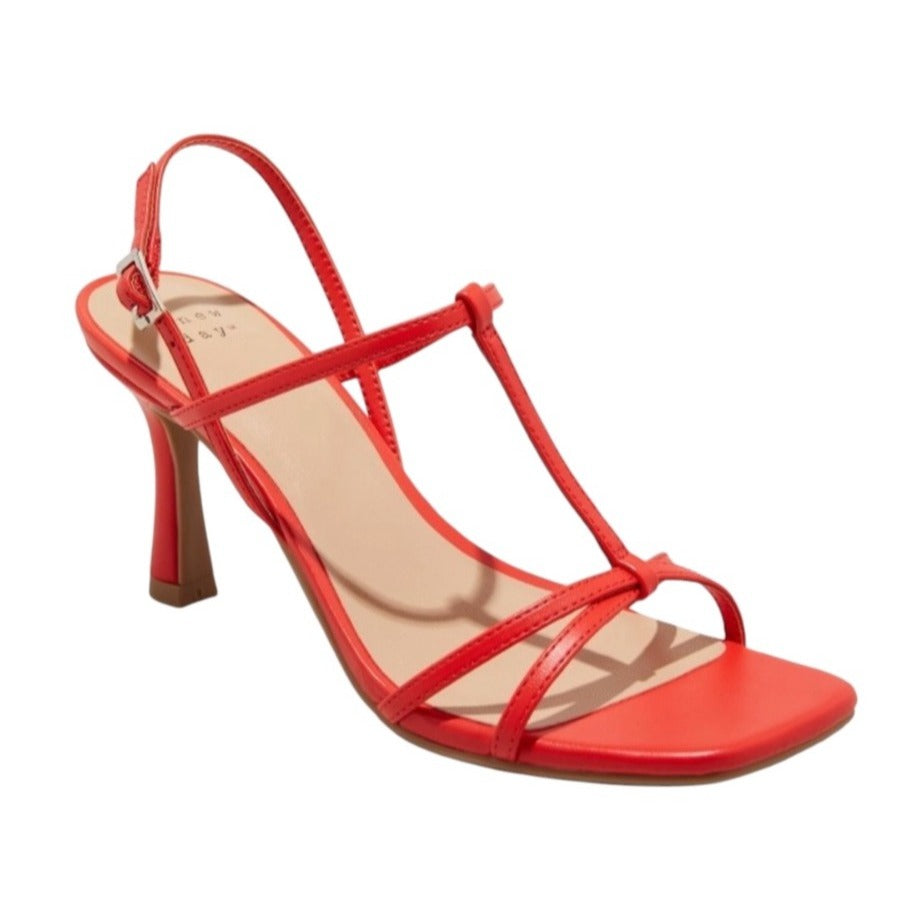 Strappy Red Heeled Sandals With Buckle Closure & Square Toe Design By A New Day Women's Size 8.5 Elegant & Comfortable