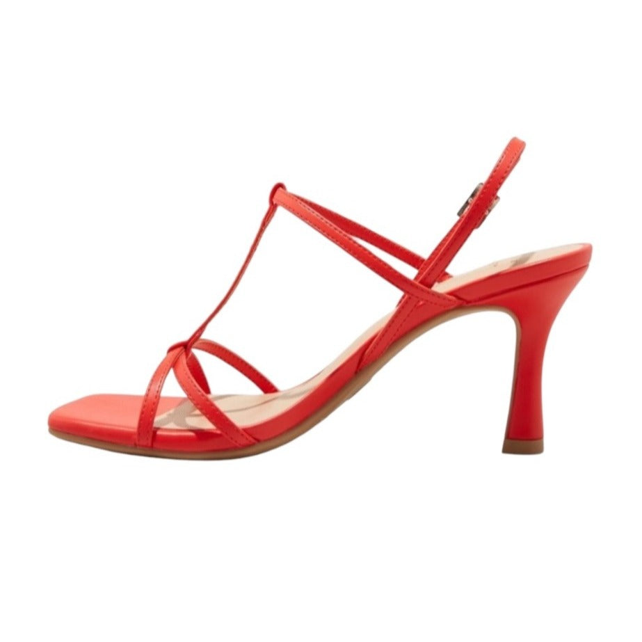 Strappy Red Heeled Sandals With Buckle Closure & Square Toe Design By A New Day Women's Size 8.5 Elegant & Comfortable