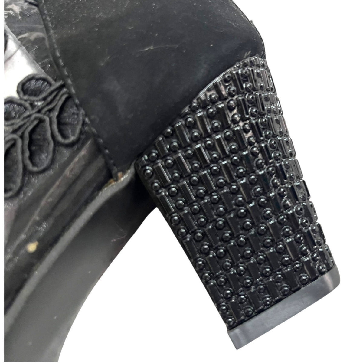 Black Embroidered Mesh Peep Toe Heels With Textured Block Heel Women’s Size 42
