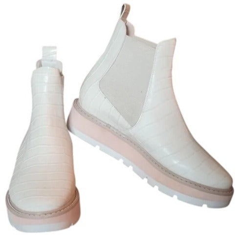 Dolce Vita Tazmin Ivory Croc Print Women's Ankle Boots Size 9.5