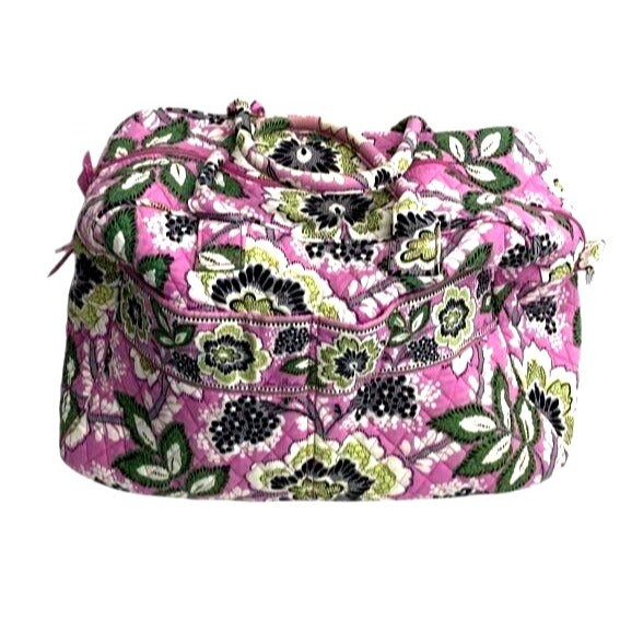 Vera Bradley Pink Quilted Floral Travel Bag With Green & Black Accents