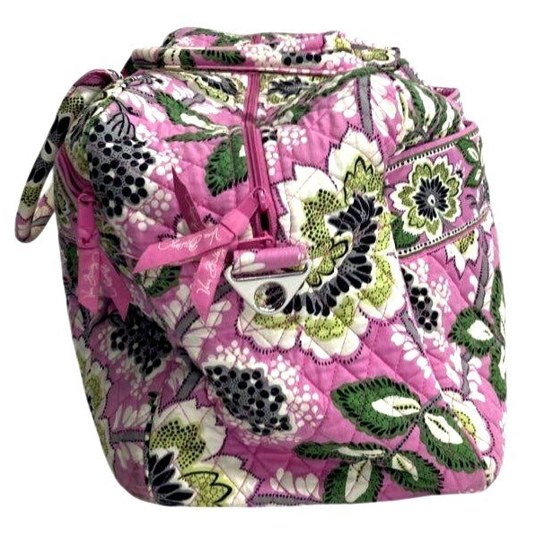 Vera Bradley Pink Quilted Floral Travel Bag With Green & Black Accents