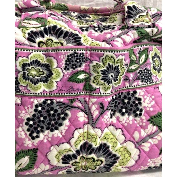 Vera Bradley Pink Quilted Floral Travel Bag With Green & Black Accents