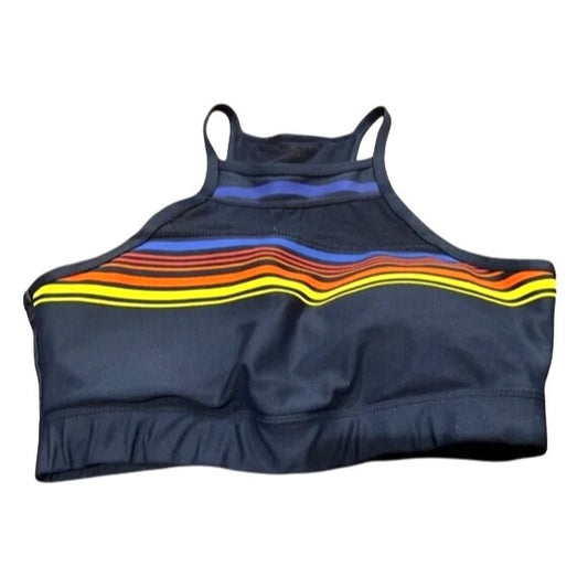 C&C California Women's High-Neck Sports Bra With Multicolor Stripes Racerback Size XS NWT