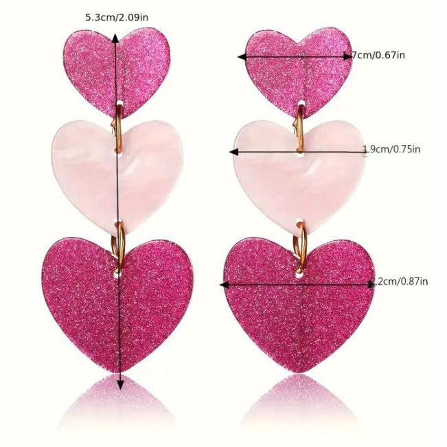 Pink & Glitter Heart Drop Earrings